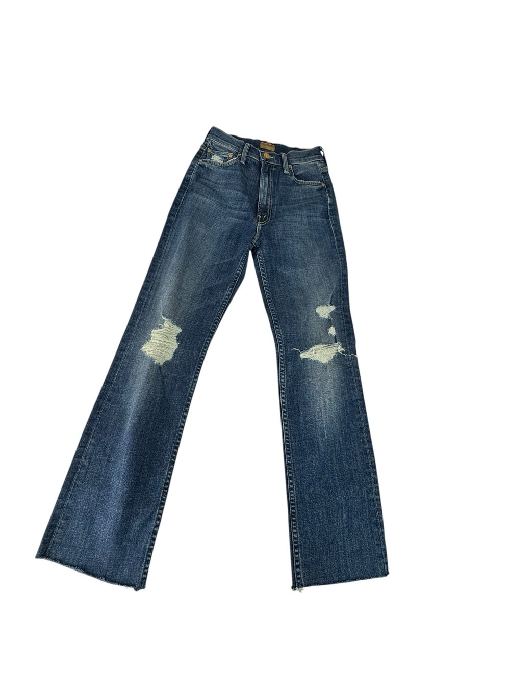 MOTHER Dark Blue Distressed Flare Jeans